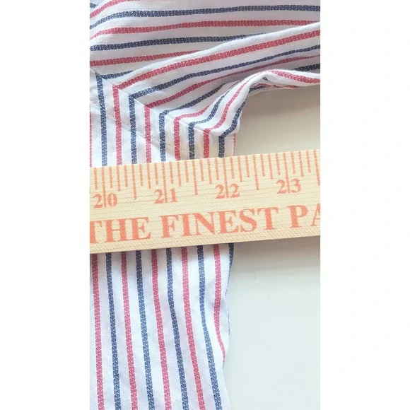 SISLEY Mens Slim Fit Red Blue Striped Button Down Long Sleeve Shirt Size 16 1/2 - Picture 7 of 8